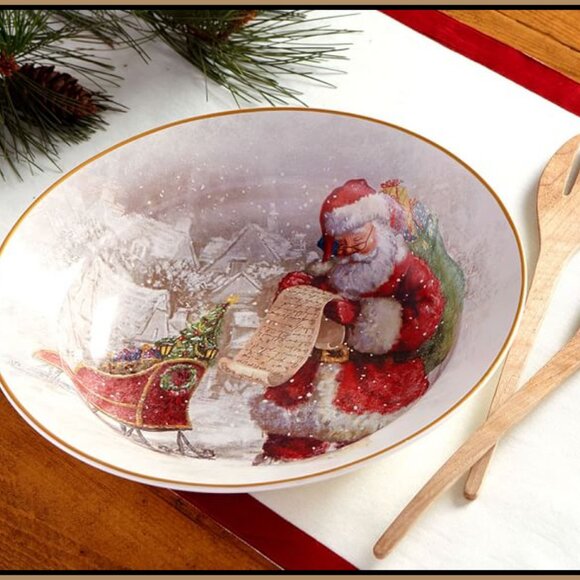 NEW RARE Pottery Barn Large Nostalgic Santa Serving Bowl 13.25" D x 3" H NIB - Picture 4 of 5